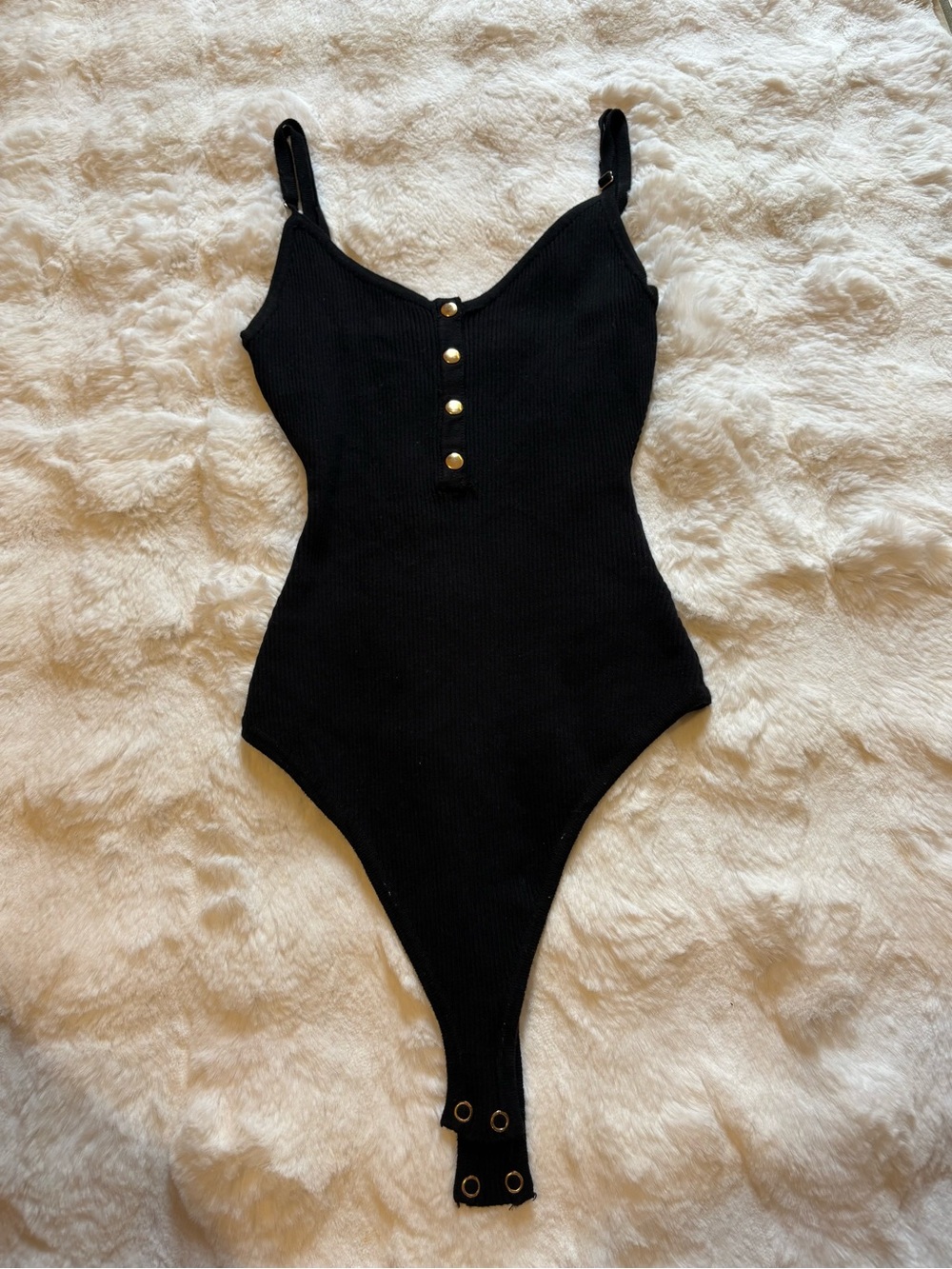 Papaya Black Ribbed Snap-Front One-Piece Bodysuit